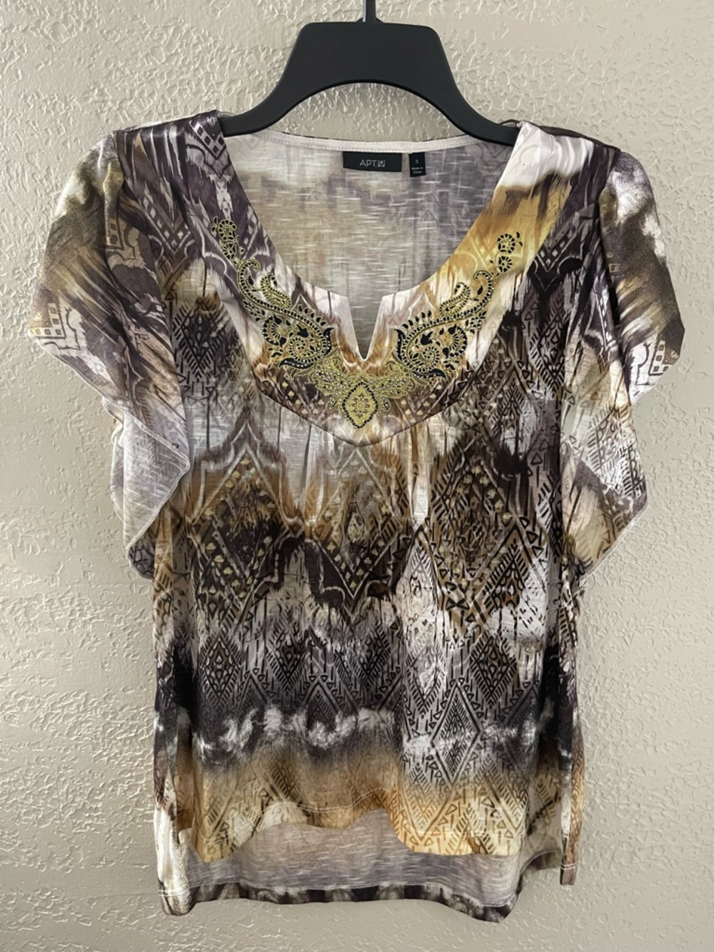 APT. 9 Women's Short-Sleeve Printed Blouse‎ in Brown/Gold